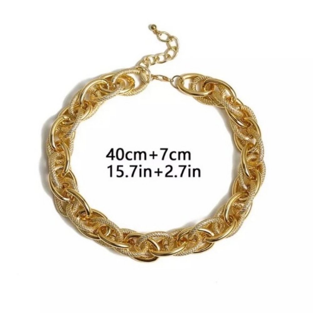 18K Gold Chunky Choker Chain Necklace and Bracelet Set - Picture 5 of 7